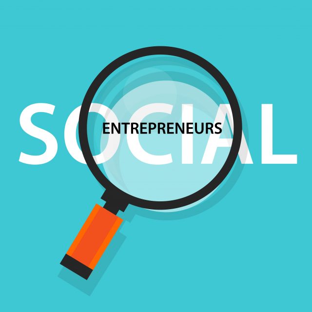 social entrepreneurs concept of business with good impact developing community helping others in need. big loop glass